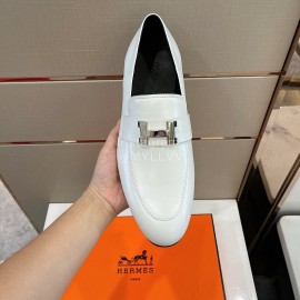 Hermes Soft Cowhide Casual Loafers For Men White