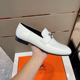 Hermes Soft Cowhide Casual Loafers For Men White