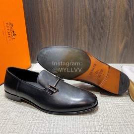 Hermes Vintage Cowhide Casual Loafers For Men Black