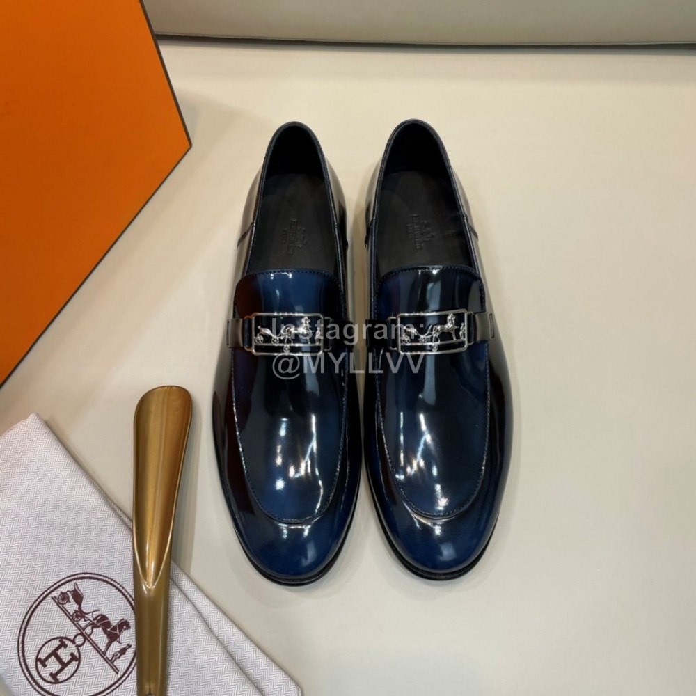 Hermes Cowhide Business Loafers For Men Blue