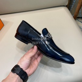 Hermes Cowhide Business Loafers For Men Blue