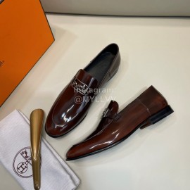Hermes Cowhide Business Loafers For Men Brown