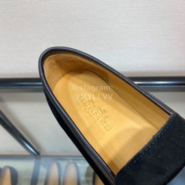 Hermes Velvet Calf Leather Business Loafers For Men Black