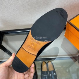 Hermes Velvet Calf Leather Business Loafers For Men Black