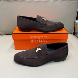 Hermes Velvet Cowhide Casual Business Shoes For Men Coffee