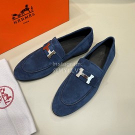Hermes Velvet Cowhide Casual Business Shoes For Men Blue