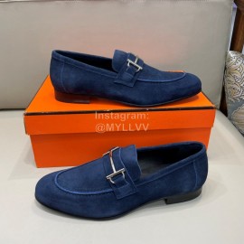 Hermes Blue Velvet Cowhide Casual Business Shoes For Men