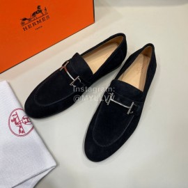 Hermes Velvet Cowhide Casual Business Shoes For Men Black