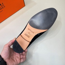 Hermes Velvet Cowhide Casual Business Shoes For Men Black