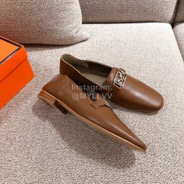 Hermes Autumn Vintage Leather Muller Shoes Brown