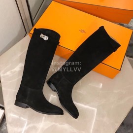 Hermes Black Kelly Button Classic Knight Boots For Women