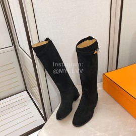 Hermes Black Kelly Button Classic Knight Boots For Women