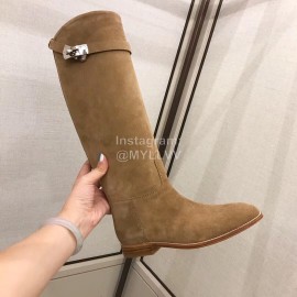 Hermes Brown Kelly Button Classic Knight Boots For Women