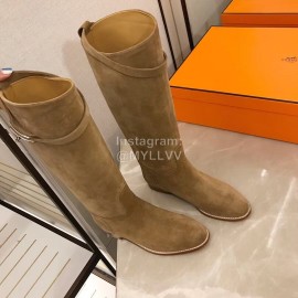 Hermes Brown Kelly Button Classic Knight Boots For Women