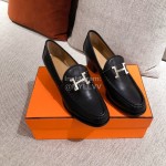 Hermes Classic Autumn Winter Leather Shoes For Women Black