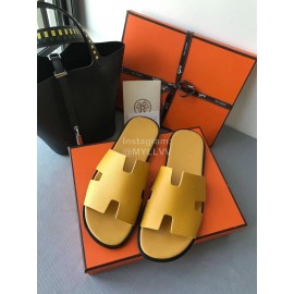 Hermes Summer Simple Leather Slippers For Men Yellow