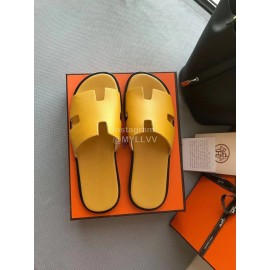 Hermes Summer Simple Leather Slippers For Men Yellow