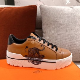 Hermes Autumn Winter Thick Soled Casual Shoes Brown