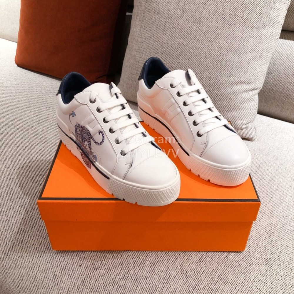 Hermes Autumn Winter Thick Soled Casual Shoes White