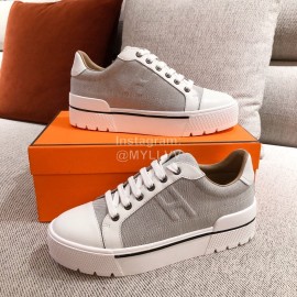 Hermes Autumn Winter Thick Soled Casual Leather Shoes Gray