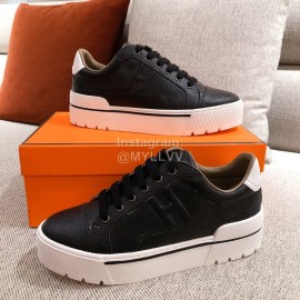 Hermes Autumn Winter Thick Soled Casual Leather Shoes Black