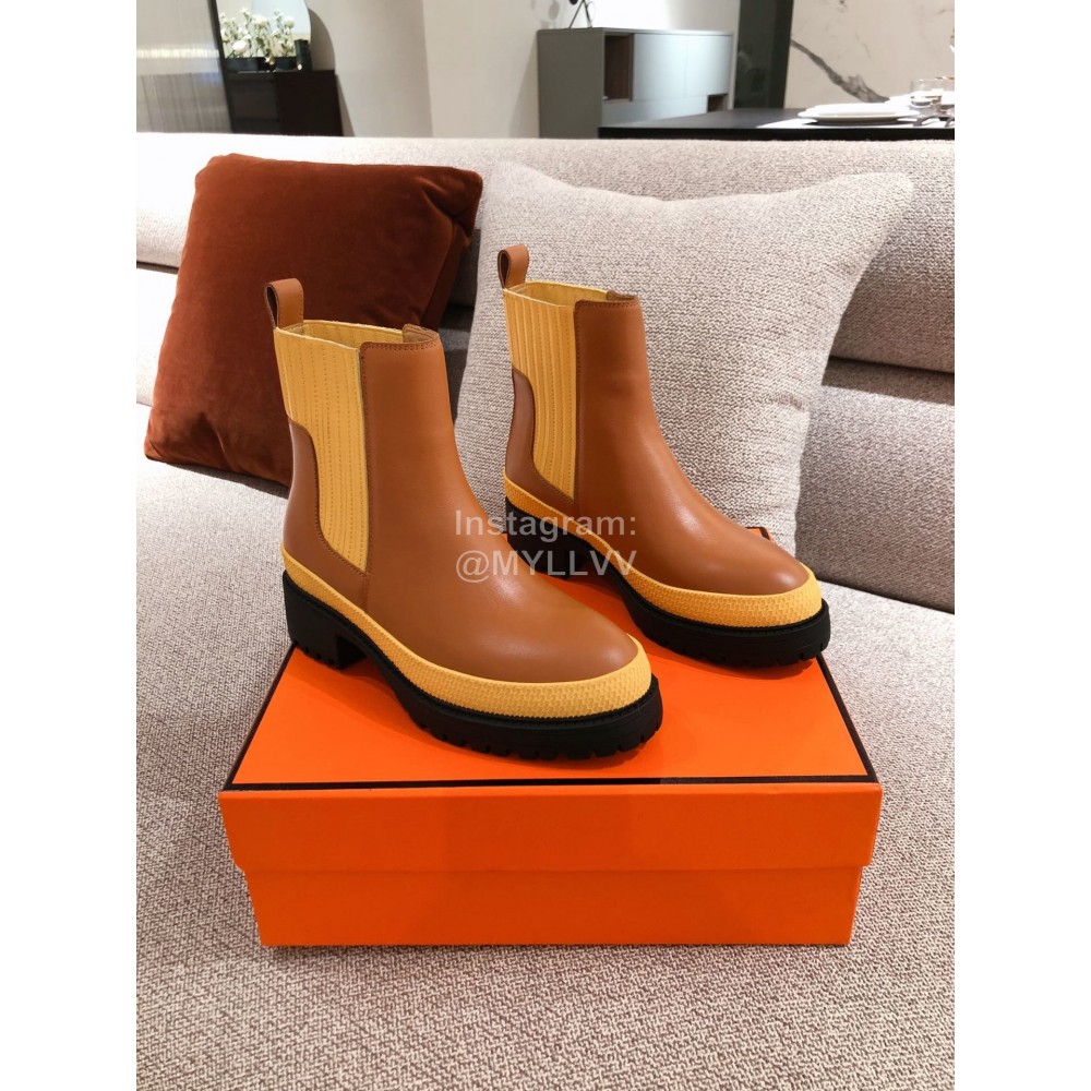 Hermes Autumn Winter Color Matching Boots Brown