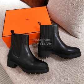 Hermes Autumn Winter Color Matching Boots Black