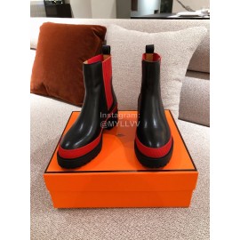 Hermes Autumn Winter Color Matching Boots Red
