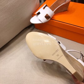 Hermes Classic Slope Heel Calf Sandals White