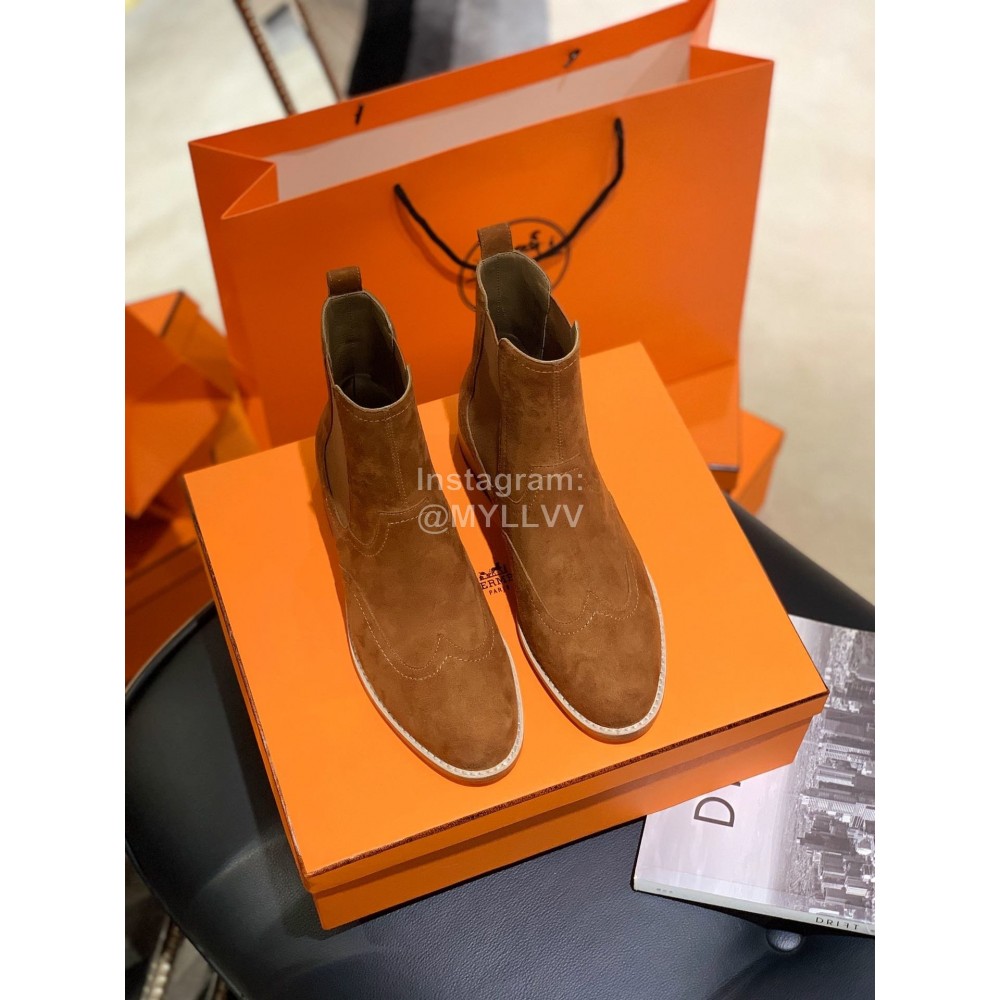 Hermes Brown Suede Short Boots For Women