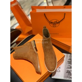 Hermes Brown Suede Short Boots For Women