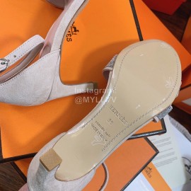 Hermes Classic Leather High Heel Sandals Silver