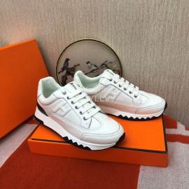 Hermes Couple Calfskin White Casual Sneakers