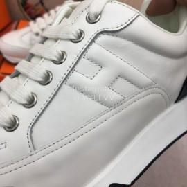 Hermes Couple Calfskin White Casual Sneakers