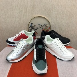 Hermes Couple Calfskin Color Matching Casual Sneakers Black