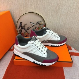 Hermes Couple Calfskin Color Matching Casual Sneakers