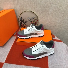 Hermes Couple Calfskin Color Matching Casual Sneakers