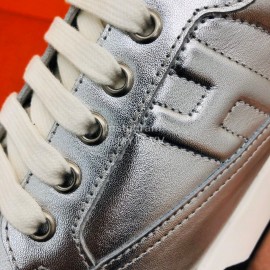 Hermes Couple Calfskin Silver Casual Sneakers