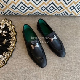 Hermes Classic Calf Leather Flat Heel Shoes For Women Black