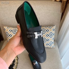 Hermes Classic Calf Leather Flat Heel Shoes For Women Black
