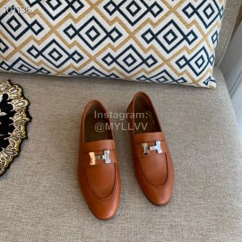 Hermes Classic Calf Leather Flat Heel Shoes For Women Brown