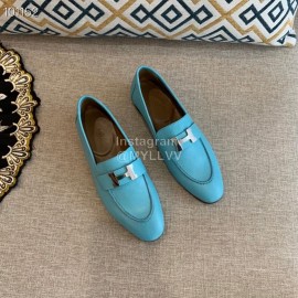 Hermes Classic Calf Leather Flat Heel Shoes For Women Blue