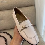 Hermes Classic Calf Leather Flat Heel Shoes For Women White