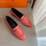 Hermes Classic Calf Leather Flat Heel Shoes For Women Pink