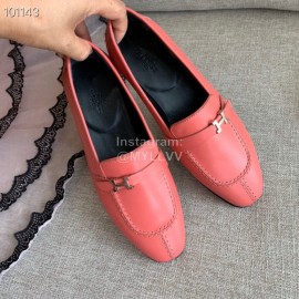 Hermes Classic Calf Leather Flat Heel Shoes For Women Pink