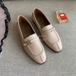 Hermes Classic Calf Leather Flat Heel Shoes For Women Beige