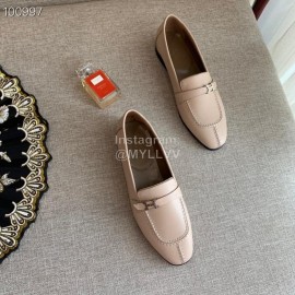 Hermes Classic Calf Leather Flat Heel Shoes For Women Beige