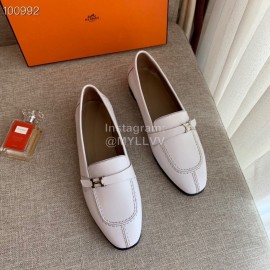 Hermes  Calf Leather Flat Heel Shoes For Women White