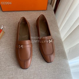 Hermes  Calf Leather Flat Heel Shoes For Women Brown