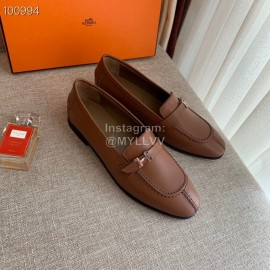 Hermes  Calf Leather Flat Heel Shoes For Women Brown